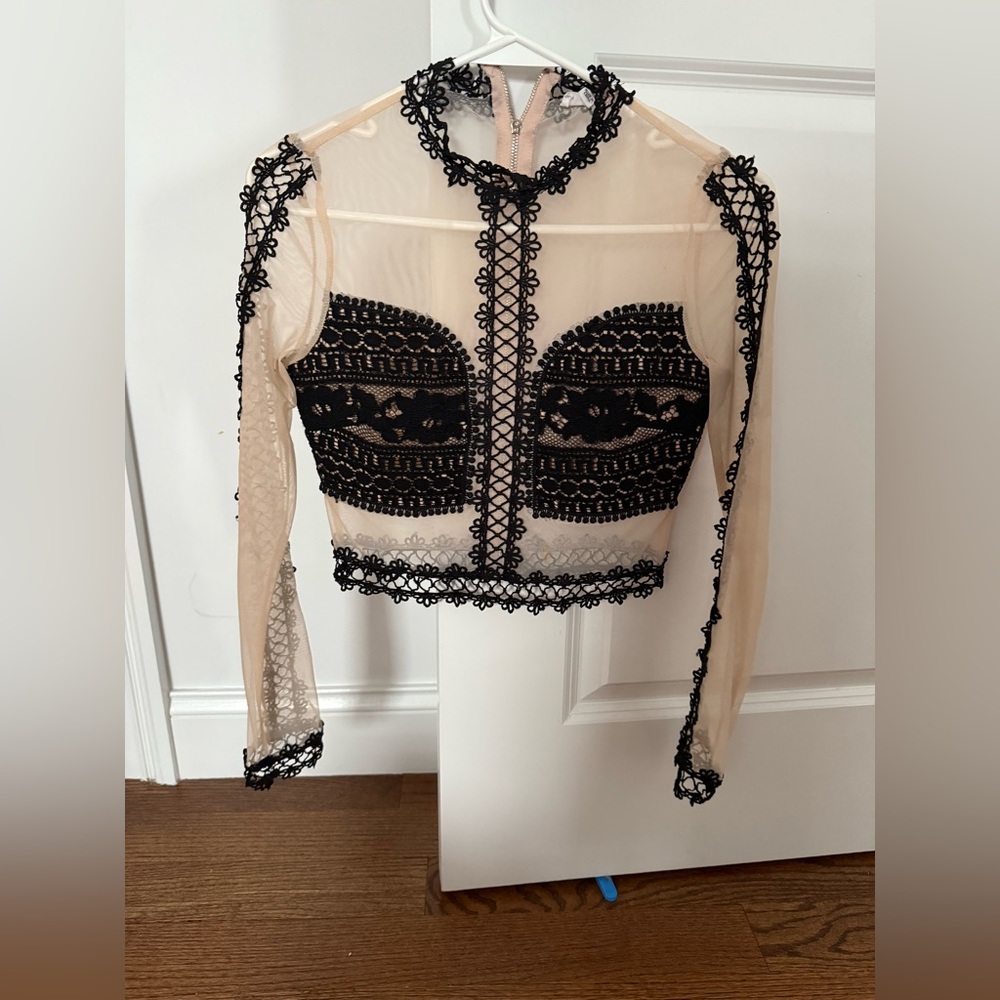 a'gaci Black and Cream Embellished Crop Blouse - Picture 1 of 5